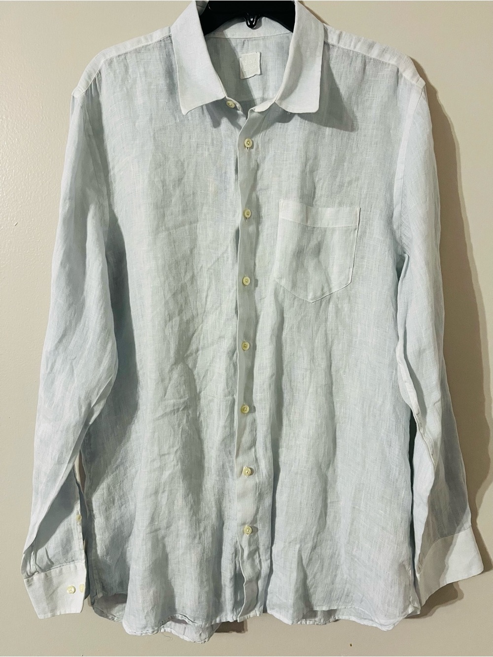 120% Lino Men’s Greenish Blue Linen Button Down Shirt XXL